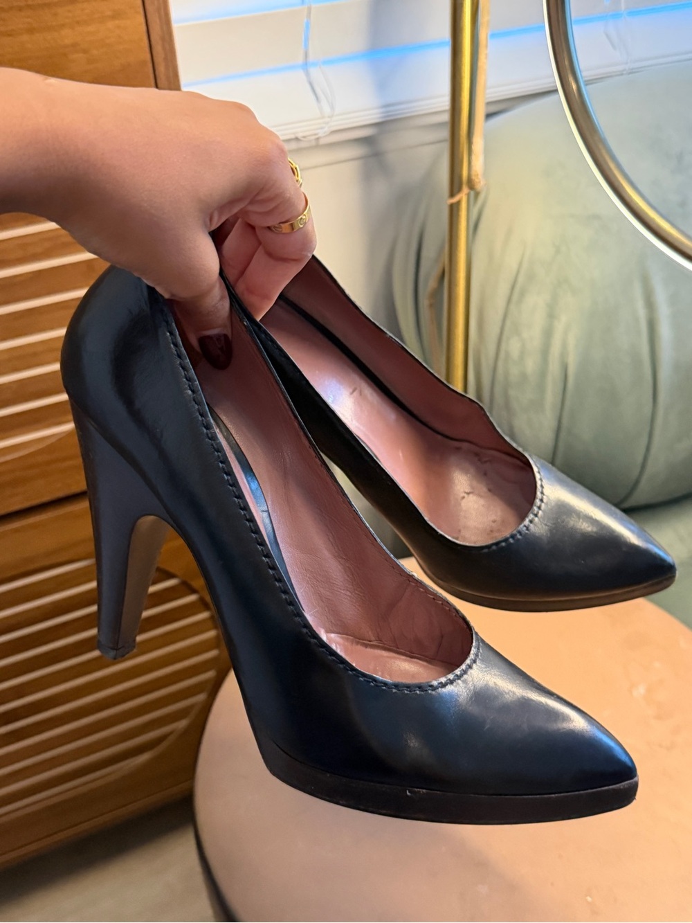 Miu Miu Black Leather Pointed Toe Platform Pumps Heels Size 40